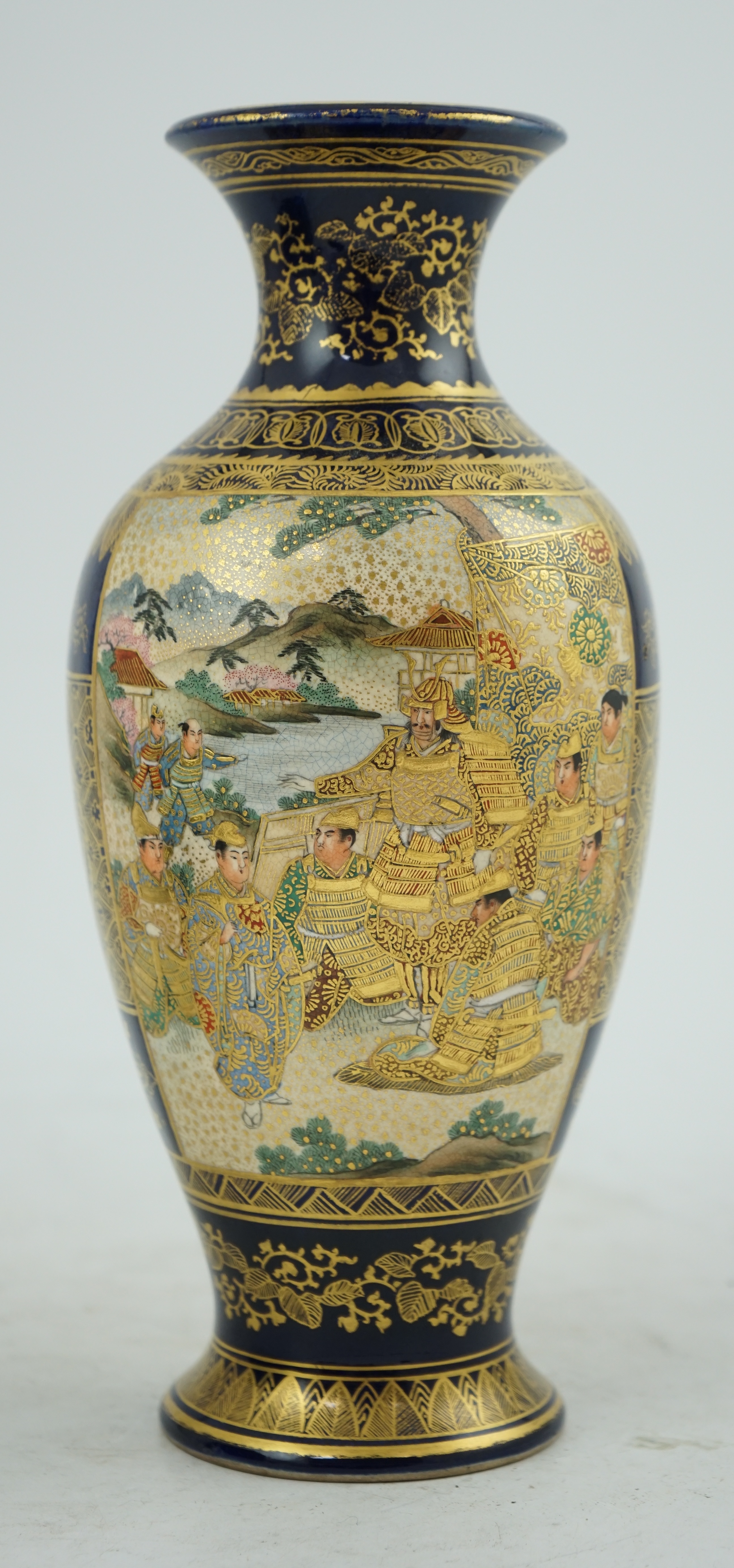 A Japanese Satsuma blue ground ovoid vase, Meiji period